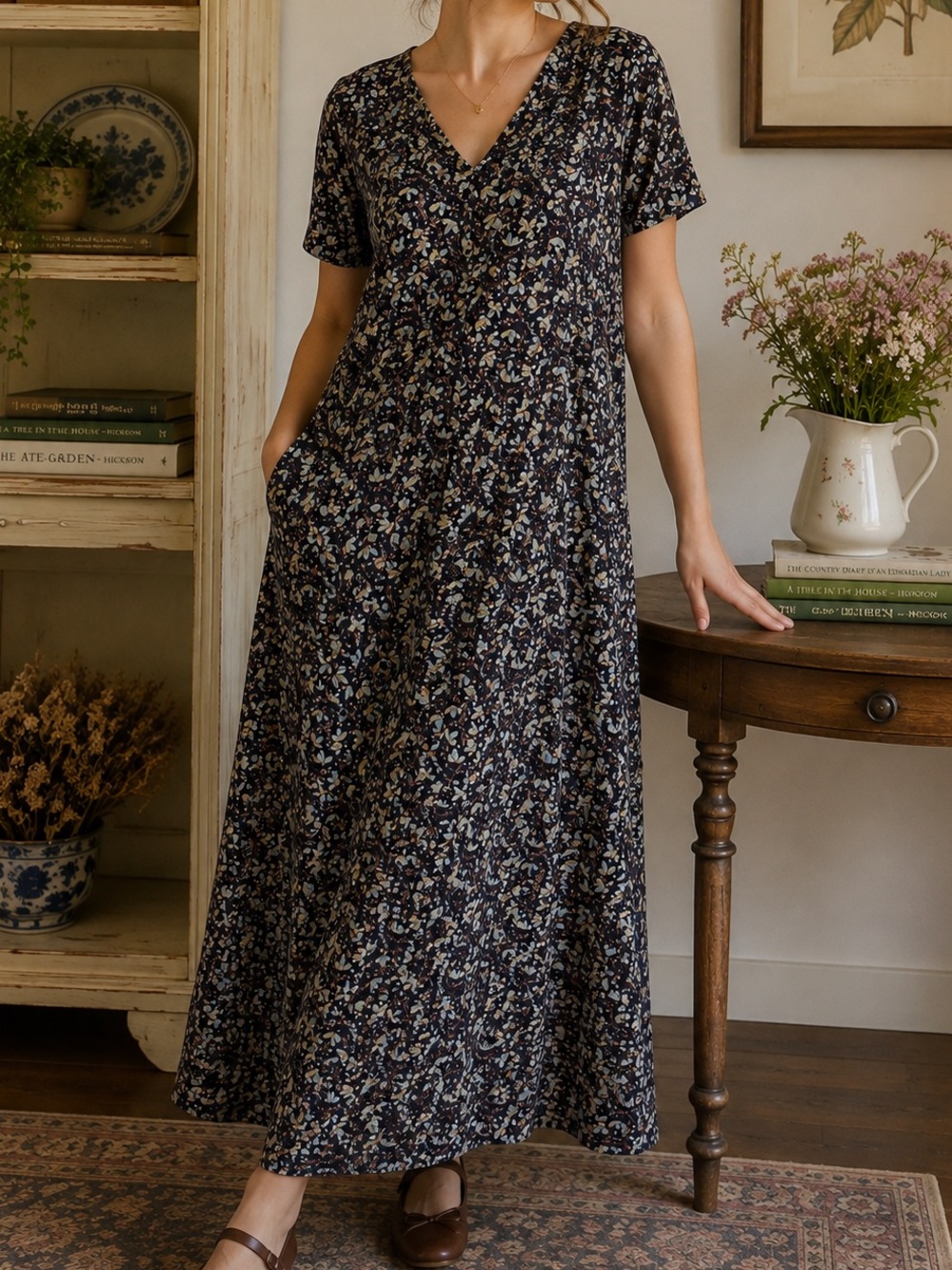 Laura Ashley Vintage 90s Cotton Botanical Maxi Dress Size Large Made in Hong Kon